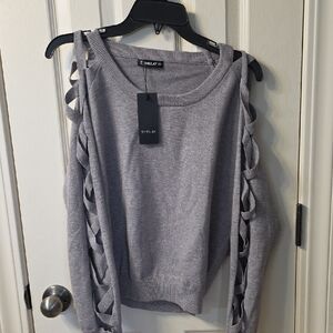 SHEILAY Gray Knit Sweater with Lattice Sleeves